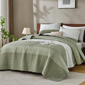 Andency California King Quilt Set Weat Green, 3 Pieces Ultra Soft Lightweight Cal King Bedspreads & Coverlets Set, Patchwork Striped Quilted Bedding Sets for All Seasons (112"x104")