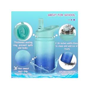mininoo Insulated Kids Water Bottle, 12 oz Stainless Steel Water Bottle Kids with Straw Lid and Chug Lid for Girls, Boys (Punch/Purple)