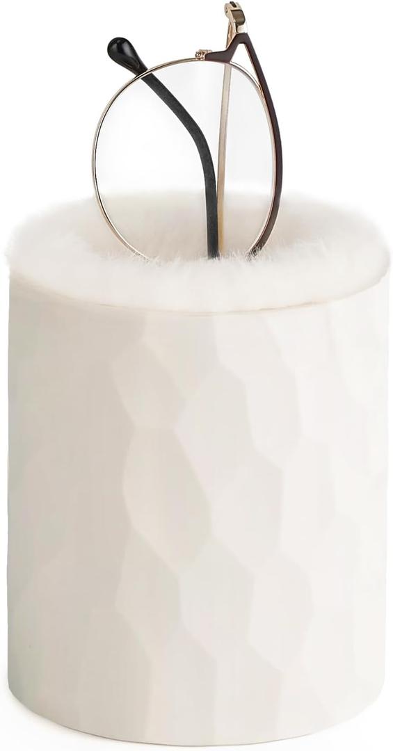 Mkono Plush Lined Eyeglasses Holder Protective Glasses Holder Stand Case Anti-scratch Glasses Storage Organizer for Table, Desk, Nightstand, Office, Ivory, One Size