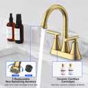 Bathroom Faucets for Sink 3 Hole, Hurran 4 inch Brushed Gold Bathroom Sink Faucet with Pop-up Drain and Supply Hoses, Stainless Steel Lead-Free Centerset Faucet for Vanity RV, 2 Pack