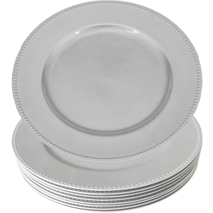 WELMATCH Silver Plastic Peacock Charger Plates - 12 pcs 13 Inch Round Wedding Party Decroation Charger Plates (Peacock Silver, 12)