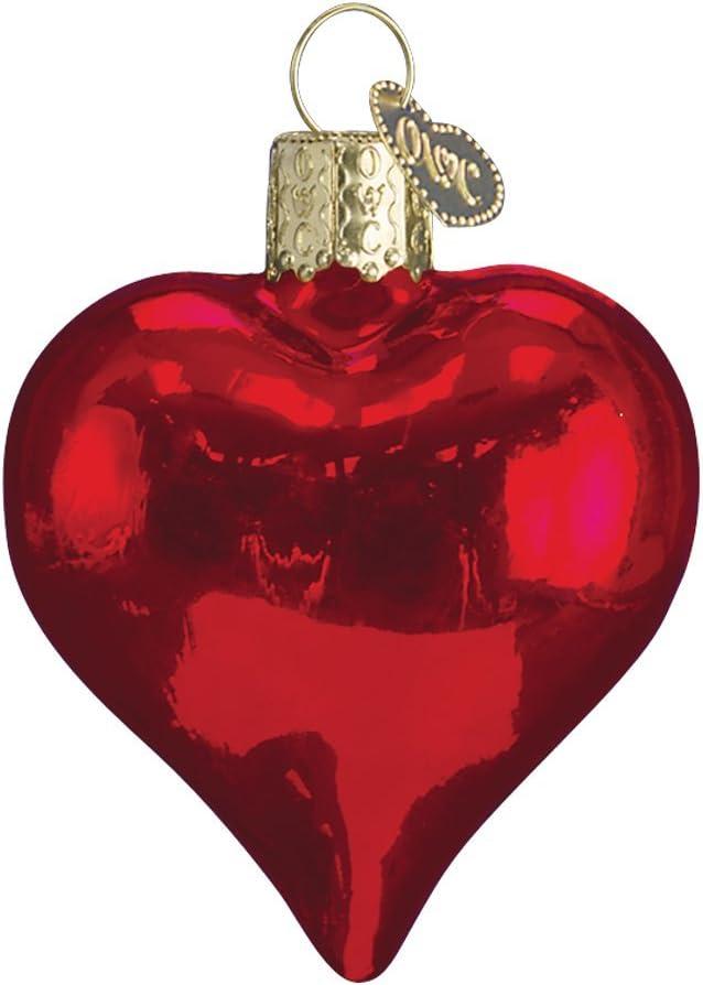 Old World Christmas Shiny Red Heart Glass Blown Ornament for Christmas Tree, Handcrafted Holiday Decoration, Heart Collection