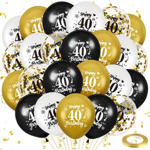 40th Birthday Balloons for Men, 24Pcs Black Gold White Happy 40th Birthday Balloons Party Decorations for Men Women 40 Years Old Party Indoor Outdoor Decor Supplies