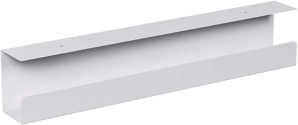 Monoprice Under Desk Cable Tray - Steel with Power Supply and Wire Management - Workstream Collection White