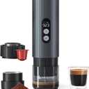 AMZCHEF Portable Coffee Maker Rechargeable w/ 9000mAh Battery, 2-in-1 Travel Espresso Maker for Ground/NS Capsules, Car Espresso Machine Self-Heating for Camping, RV, Hiking, Office, Aluminum