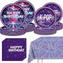 Kpop Birthday Party Decorations Set, Includes 10 x 9" Dinner Plates, 10 x 7" Dessert Plates, 20 Napkins, and 1 Tablecloth (52"x86") - Music Theme Party Supplies for Fans