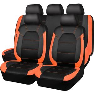CAR PASS Leather Seat Covers, Breathable Universal Car Seat Cover for Cute Women Girly,5mm Composite Sponge Inside,Airbag Compatible Fits Most Auto,SUVs,Trucks,Vans(Pack of 3, Black&Orange) 
