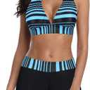 Zando Women's Two Piece Halter Swimsuit Athletic Push Up Bikini Set Swimwear with Boyshorts Sporty V Neck Bathing Suit (6-8)