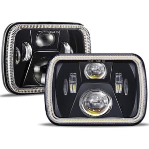 UNI-SHINE Rectangular 5x7 7x6 Inch LED Headlights Sealed Beam Headlamp Amber/White DRL Halo Angel Eyes Compatible with Jeep Wrangler YJ Cherokee XJ Truck Replacement H6054 H5054 H6054L