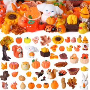 56 Pcs Autumn Mini Resin Figurines Tiny Thanksgiving Day Resin Ducks Mini Animal Statue Suitable for Dollhouse DIY Cake Garden Landscape Aquarium Birthday Party Decoration