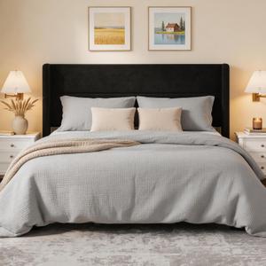 IDEALHOUSE King Size Bed Frame with Tufted Wingback Headboard, Velvet Upholstered Platform Bed with Strong Wood Slats, No Box Spring Needed, Easy Assembly, Black