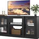 WLIVE Retro TV Stand for 65 inch TV, TV Console Cabinet with Storage, Open Shelves Entertainment Center for Living Room and Bedroom, Black