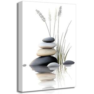 Zen Stone Canvas Wall Art Stacked Stones in Water with Grasses Painting Picture Wall Decor Poster Print Suitable for Yoga Meditation Room Bathroom Bedroom Study Home Decoration