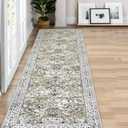 KILOCOCO Hallway Runner Rug 2x8 Runner Rug Washable Kitchen Runners Printed Vintage Floral Non-Slip Soft Low Pile Rubber Backed Distressed Runners for Laundry Room Bedroom, Mossy Taupe (2' x 8' (Runner))