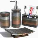 LUANT Bathroom Accessories Set Including Cup, Toothbrush Holders, Soap Dishes and Soap Dispenser, Brown (4PCS-Grey)