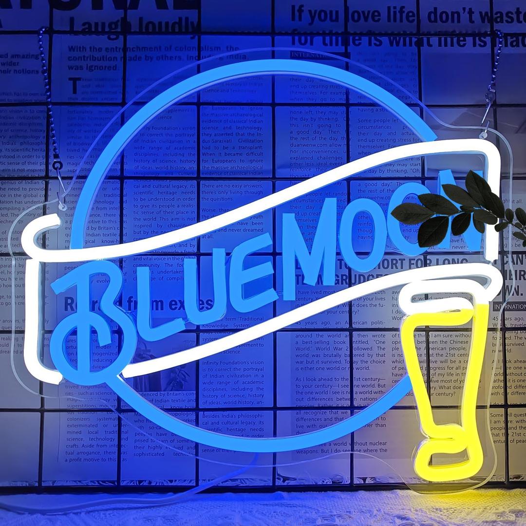 Moon Beer Neon Signs for Wall Decor Dimmable Blue Bar Light Sign for Man Cave Bedroom Shop Club Pub Bistro