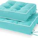HARBOREST Outdoor Chair Cushions Set of 2, Tufted Patio Chair Cushions with Ties, Square Corner Outdoor Cushions for Patio Furniture, Lawn Chairs, Wicker Chairs, 19" x 19" x 5", Teal