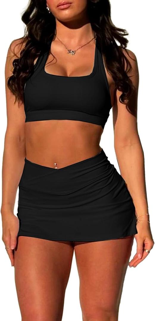 Two Piece Tennis Skirt Sets for Women 2 Piece Mini Skirt Set Going Out Golf Skort Athletic Skirt Pickleball Outfit (X-Small)