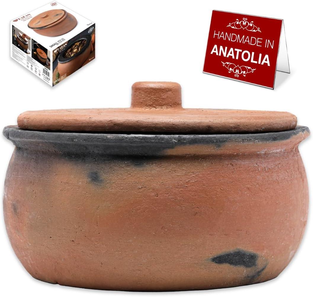 Hakan Efes Clay Pot with Cover, JUMBO 5.7 Quarts Clay Pot for Cooking, Unglazed Twice Baked Terracotta Traditional Moroccan Roaster Casserole for Stovetop, Earthenware with Lid, 182.6 oz (5.4 L) (Jumbo - 5.7 Quarts (5.4 lt))