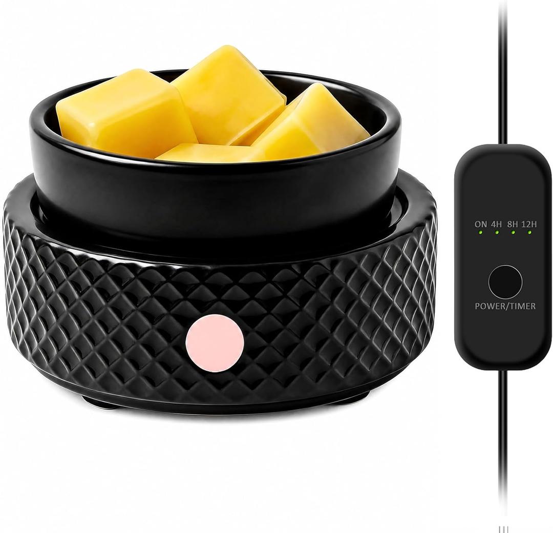 Wax Melt Warmer with Timer Ceramic 4-in-1 Candle Warmer with Auto Shut-Off for Scented Wax Melts, Candle Jars, Essential Oil, Coffee Cup Warmer Wax Burner Home Decor Fragrance Gifts for Women - Black