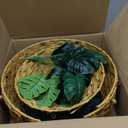 Cat Hidden Litter Box Enclosure Furniture with Artificial Plants,Handwoven Rattan with Cat Litter Box and Real Stones,in Living Room, Bedroom, Corner（Natural）