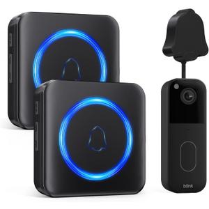 Wireless Doorbell Chime Compatible with Blink Video Doorbell (1st & 2nd Gen), Indoor Plug-in Receiver & Wired Transmitter Kit, 58 Melodies, 5 Volume Levels (1Video Doorbell Extender 2 Chime) (Black)