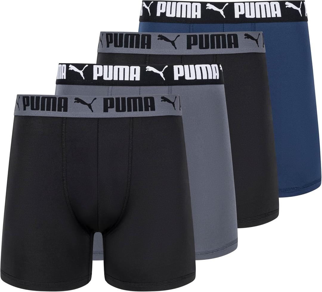 PUMA Men's 4 Pack Active Stretch Boxer Briefs (Large, Blue/Black/Grey)