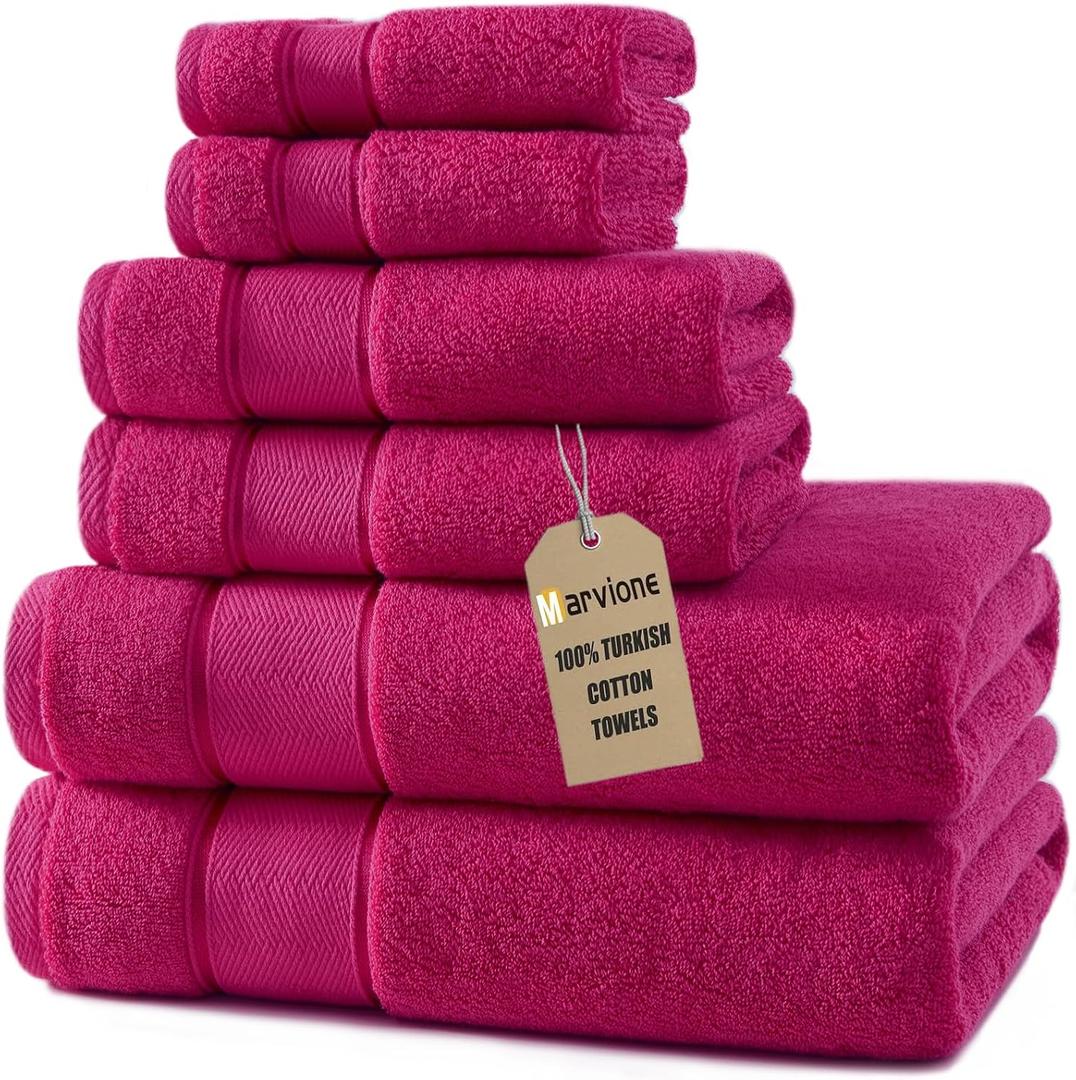 Marvione Bath Towels Set 6 Piece, 100% Turkish Cotton Luxury Towels, 27 x 54 inches