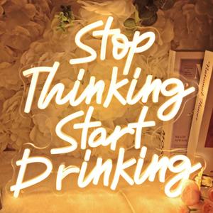 Planzo Stop Thinking Start Drinking Neon Light Beer Bar Sign for Home Bar Pub Man Cave Garage Night Club Coffee Shop Wall Decor LED Light Sign Kitchen Bedroom Birthday Party Gift 5V USB Warm