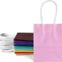 Qiqee 100Pcs Paper Gift Bags with Handles - 4.5"2.5"6" Mini Party Favor Bags - 24 Solid Colors
