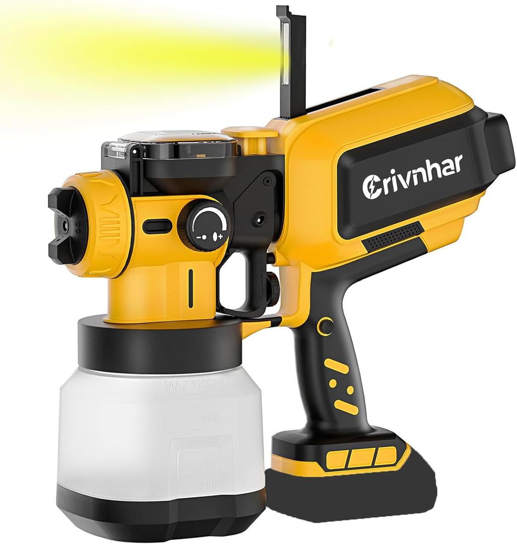 Cordless Paint Sprayer 70000RPM Compatible for DeWALT 20V Battery,1200mL Handheld HVLP AUTO Paint Sprayer with Brushless Motor for Home Furniture Deck Walls Ceiling Cabinets Fence Door(No Battery) (Yellow) Cordless Paint Sprayer 70000RPM Compatible for DeWALT 20V Battery,1200mL Handheld HVLP AUTO Paint Sprayer with Brushless Motor for Home Furniture Deck Walls Ceiling Cabinets Fence Door(No Battery) (Yellow)