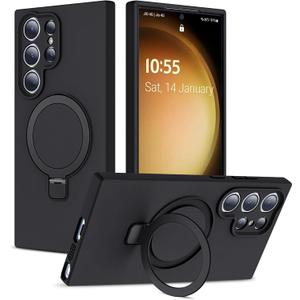 SKYLMW for Samsung Galaxy S24 Ultra Case with Magnetic Invisible Stand [Compatible with MagSafe] Military Drop Tested [Full Camera Protection] Silicone S24 Ultra Case for Women Men 6.8'',Black