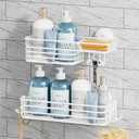 TAILI Shower Caddy Suction Cup 2 Pack with Hooks & Soap Holder, Heavy Duty Shower Organizer for Bathroom, No Drilling Bathroom Organizer with Large Capacity, Metal Storage Holder-White