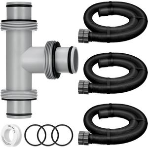 Frienda 1.5" to 1.5" T Joint Pool Hose Connector with 3 Pcs 1.5" Diameter Pump Replacement Hose 59" Long, Pool Hose Adapter and Replacement Accessories Fitting for Filter Pump(Black)