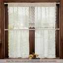Short Lace Curtains 24 Inch Length 2 Panels Shabby Chic Wavy Stripes Ruffled Romantic Kitchen Window Curtains Over Sink, Rod Pocket Privacy Embroidered Scalloped Sheer Cafe Curtain, 22x24 Inch, White