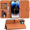 Arae Compatible with iPhone 14 Pro Max Wallet Case with Card Holder and Wrist Strap Wallet Flip Cover for iPhone 14 Pro Max 6.7inch, RFID Blocking, Kickstand,Litchi Brown