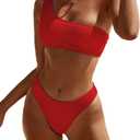 YIMISAN Women's Ribbed Bikini Sets One Shoulder Top with Mid Waist Two Piece Bathing Suit (Red)
