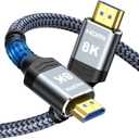 Highwings Long 8K Fiber Optic HDMI Cable 50 FT, 2.1 Unidirectional 48Gbps High-Speed Slim HDMI Braided Cord 8K60Hz 4K120Hz HDR/eARC HDCP 2.2/3D Compatible for PS5 and DVD Player (Grey)