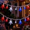 13.6FT Red White Blue Star Lights with G15 LED Bulbs, Patriotic String Lights for 4th of July & 250th Semiquincentennial Celebration, Outdoor Independence Day Decor, Connectable, 35 LED, White Wire