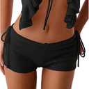 WDIRARA Women's Tie Side Knitted Mini Shorts High Waist Elastic Waisted Summer Cute Shorts XS