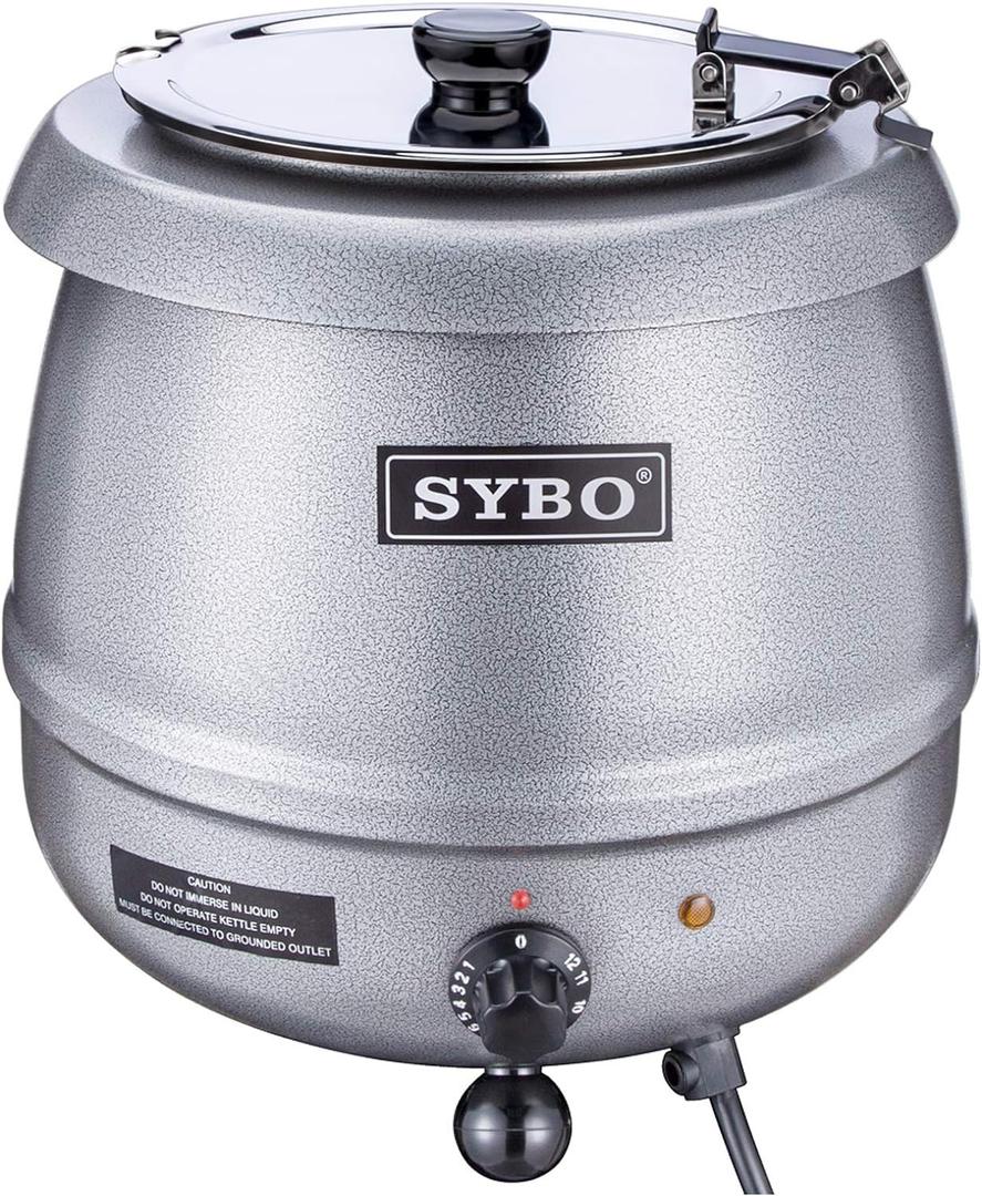 SYBO SB-6000-2G Commercial Grade Soup Kettle with Hinged Lid and Detachable Stainless Steel Insert Pot for Restaurant and Big Family, 10.5 Quarts, Silver