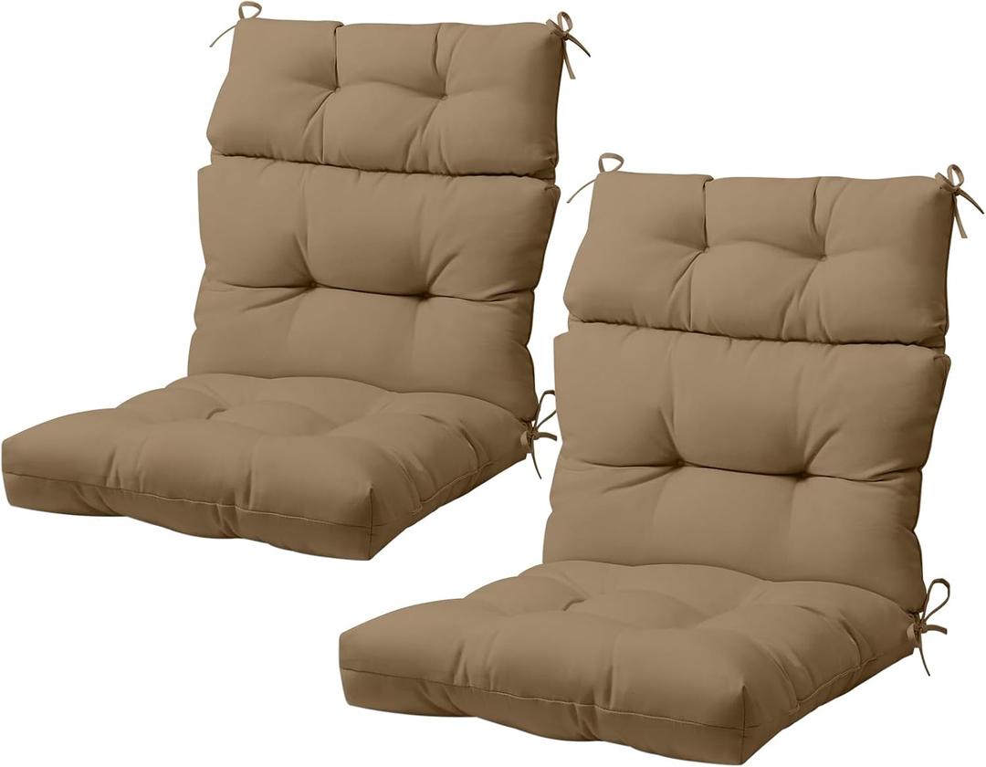 COOS BAY Outdoor Chair Cushions High Back 46x22 Inch, Tufted Patio Seat Cushions with Ties, Water-Resistant Replacement Pads, 2 Pack, Khaki