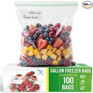Freezer Bags 1 Gallon Resealable – 100 Count - Extra Strong 2.4 Mil Thick Freezer Bags Gallon Leak Proof With Double - Zip