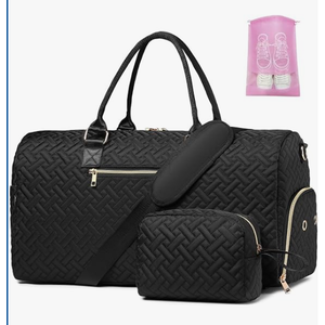 Bag for Travel, Weekender Bag with Shoe Compartment, Carry On Overnight Bag for Women with Toiletry Bag, Gym Bag with Wet Pocket, Hospital Bags for Labor and Delivery Black