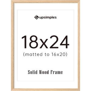 upsimples 18x24 Frame, Natural Solid Wood Picture Frames, Display 16x20 with Mat or 18 x 24 Without, Vertical & Horizontal Wall Hanging, 1 Pack, Natural