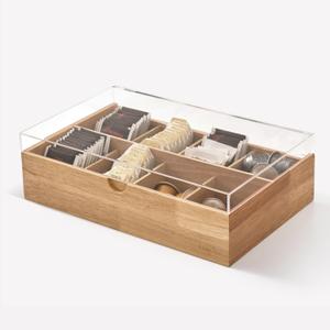 LIBKEN Wooden Tea Bag Organizer Box 8 Compartment Tea Storage with Clear Lid Minimalist Scandinavian Design Versatile Wooden Tea Box for Tea Bags, Jewelry, Crafts, Office & Countertop Storage