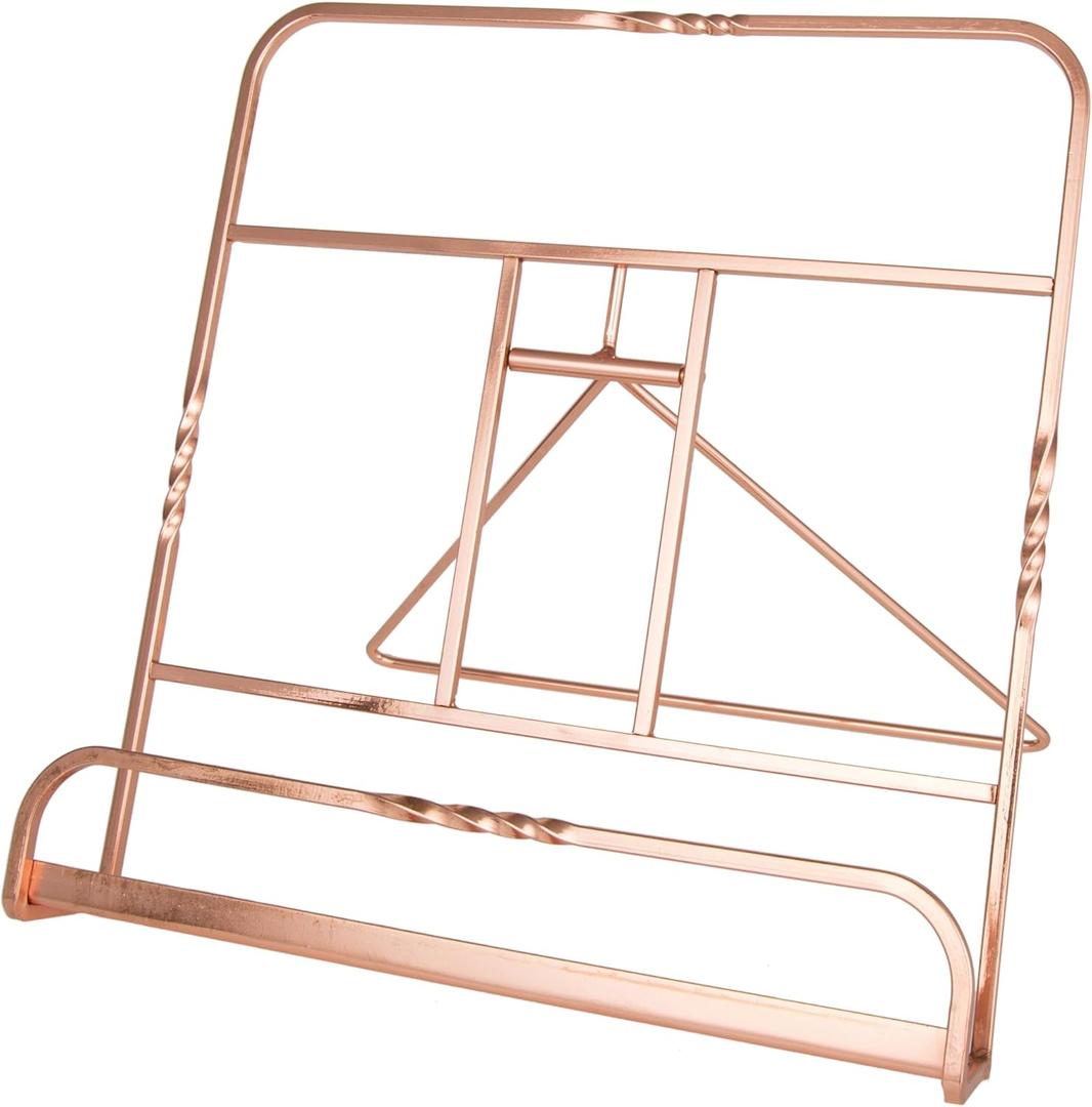 Creative Home Copper Plated Metal Cookbook Stand 10" W  8.5" H | Premium Metal Base with RoseGold Wire Frame for Recipes, Tablets and Books | Stylish Gift and Kitchen Accent