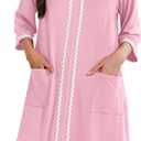 Ekouaer Zipper Robes for Women 3/4 Sleeves Lightweight House Coat Zip Up Bathrobe Soft Nightgown with Pockets Size: X-Large(Pink)