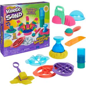 Kinetic Sand, Ultimate Sandisfying Set with 2lbs Play Sand (Pink, Yellow & Teal), 10 Tools & Molds, Sensory Toys, Holiday Gifts & Stocking Stuffers for Kids Ages 3 and up