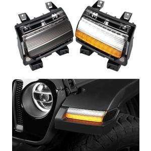 LED Sequential Flashing Turn Signal Lights for Jeep Wrangler JL Sport 2018-2024 Halogen Model Only, Clear Lens Fender Lights Wheel Eyebrow DRL Lamp, 2pcs(Short Version)